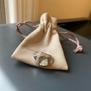 David Yurman 11mm  Prasiolite and Diamond ring